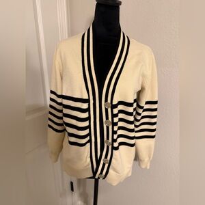 Evereve Cream and Black Button-Up Cardigan